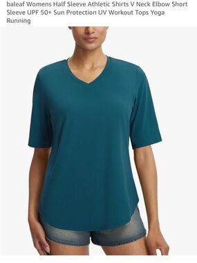 Baleaf Teal V-Neck Half Sleeve Athletic Top